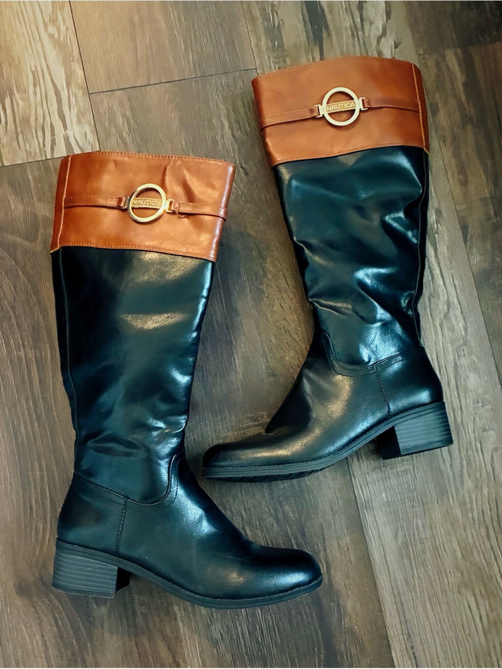 Nautica Kaija Two-Tone Riding Boots with Gold Accents